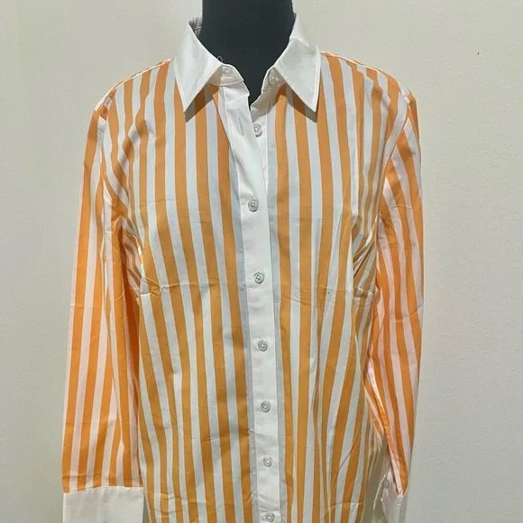 Talbots Vibrant Orange and White Striped Shirt - Picture 1 of 11
